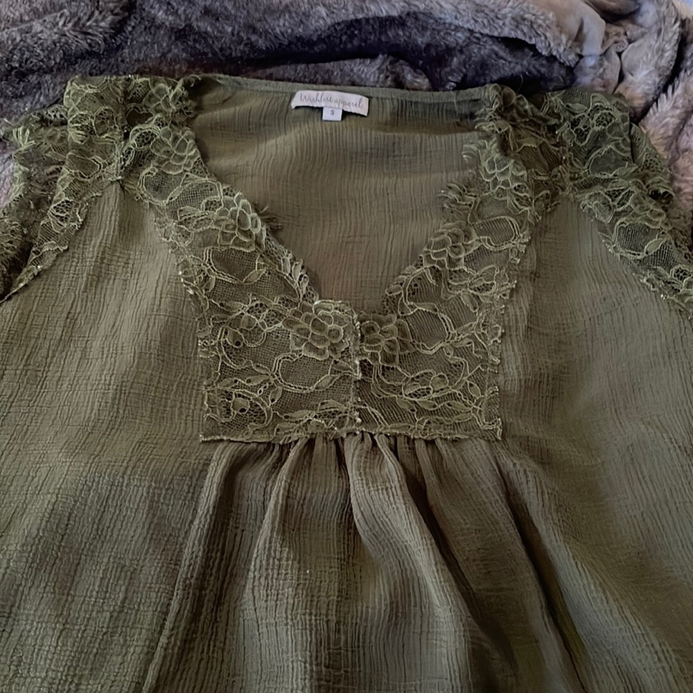 Shear flowy tank dress top dark green with frayed neckline and shoulder